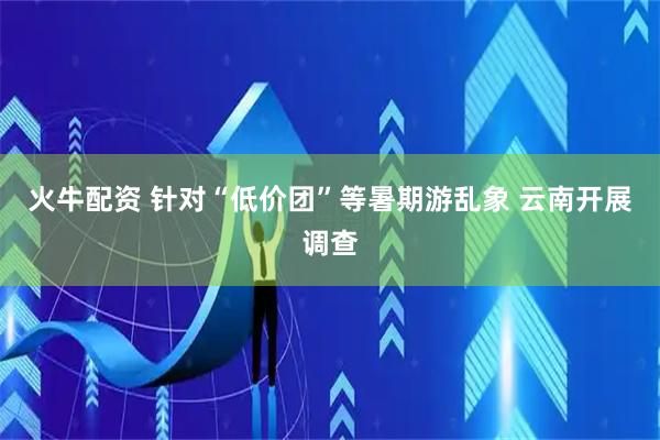 火牛配资 针对“低价团”等暑期游乱象 云南开展调查